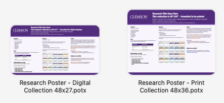Screenshot of PowerPoint template thumbnails for 2 research poster designs.