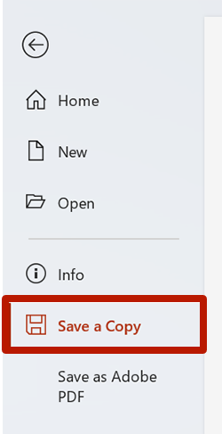 screenshot of power point save a copy menu option.