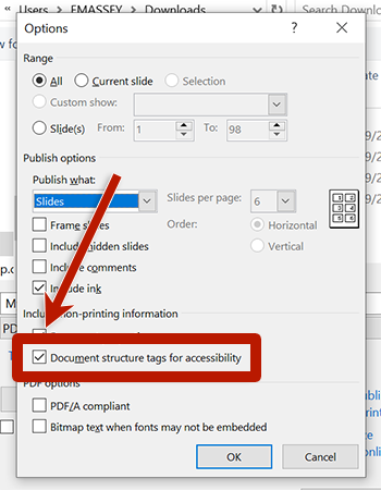 screenshot of power point options dialog box