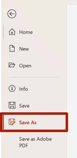 screenshot of power point save as menu option.