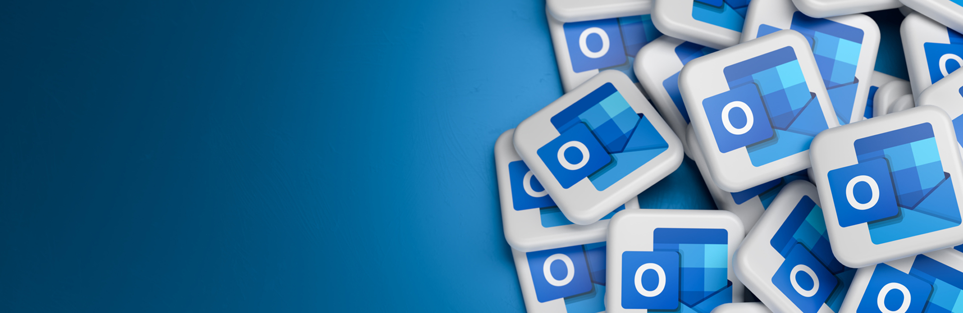 a pile of Microsoft Outlook logo tiles stacked on a blue background