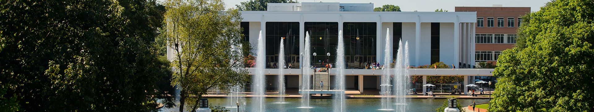 Reflection pond and library from the North Green.