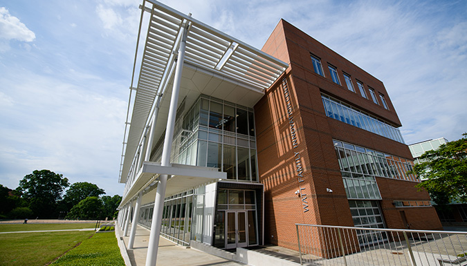 Just outside of the Watt Family Innovation Center side entrance.