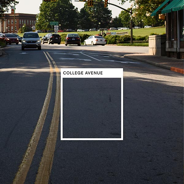 A photo of the road on tiger blvd has a square set apart noting the color College Ave.