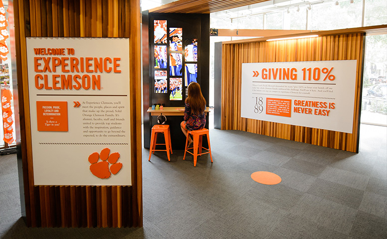 signs in the Experience Clemson space