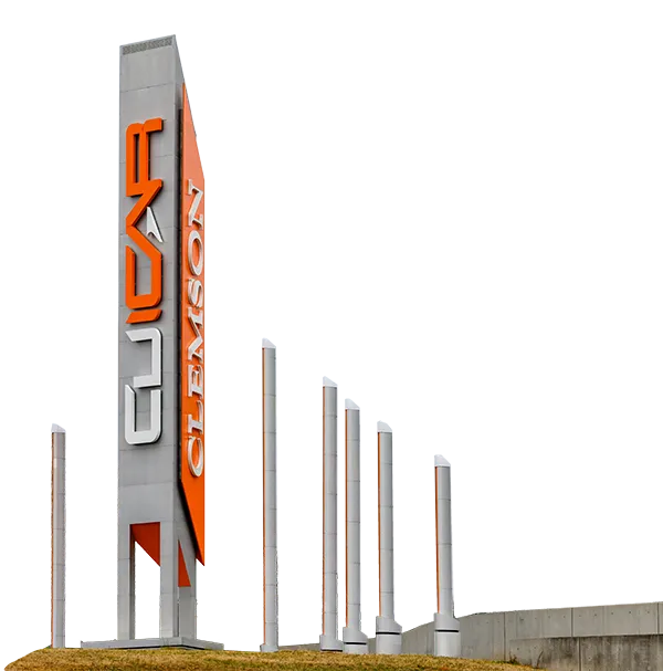  A Large lit sign with the University and CUICAR logo, flanked by other lighted columns