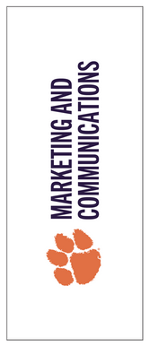 Improper logo example of the Marketing and Communications and tiger paw lockup rotated -90 degrees