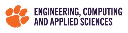 Sample Engineering, Computing and Applied Sciences Wordmark, orange and purple on white background
