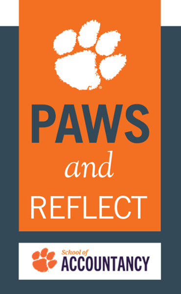 Logo for the PAWS and REFLECT initiative from the School of Accountancy, featuring a paw print design.