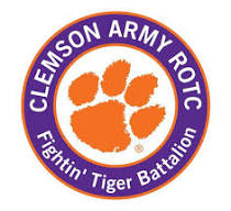 Clemson Army ROTC logo featuring an orange tiger paw and the text "Clemson Army ROTC" and "Fightin' Tiger Battalion."