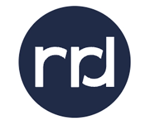 Logo of RRD, featuring the letters "rrd" in white against a dark blue circular background.
