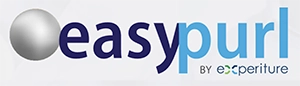 Logo for Easypurl by Experiture, featuring a sleek design with a silver sphere and a modern font.
