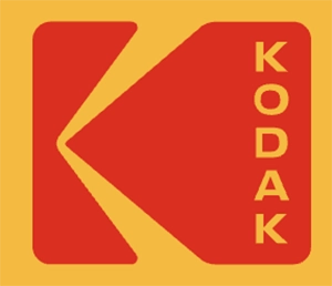 Kodak logo featuring a bold red letter "K" and the word "KODAK" in uppercase yellow letters on a bright yellow background.