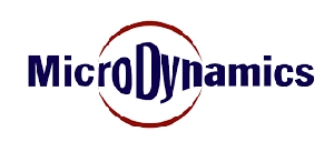 MicroDynamics logo featuring bold blue text with a red circular border.