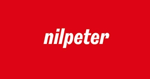 Nilpeter logo featuring bold white text on a vibrant red background.