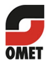 Logo of OMET, featuring a stylized black and red design.