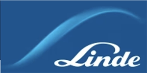 Linde logo featuring a stylized wave and elegant typography on a blue background.