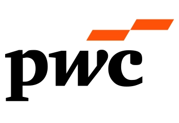PwC logo with black lowercase “pwc” text and two orange stacked shapes above.
