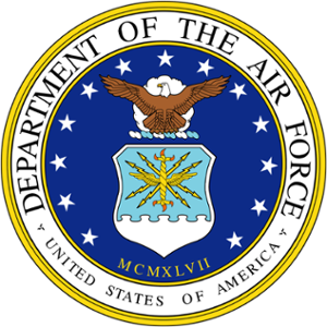 Seal of the United States Department of the Air Force featuring an eagle and a shield with lightning bolts.
