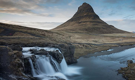landscape with waterfall in Iceland