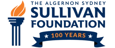 Logo of the Algernon Sydney Sullivan Foundation celebrating 100 years, featuring a torch and a pillar design.