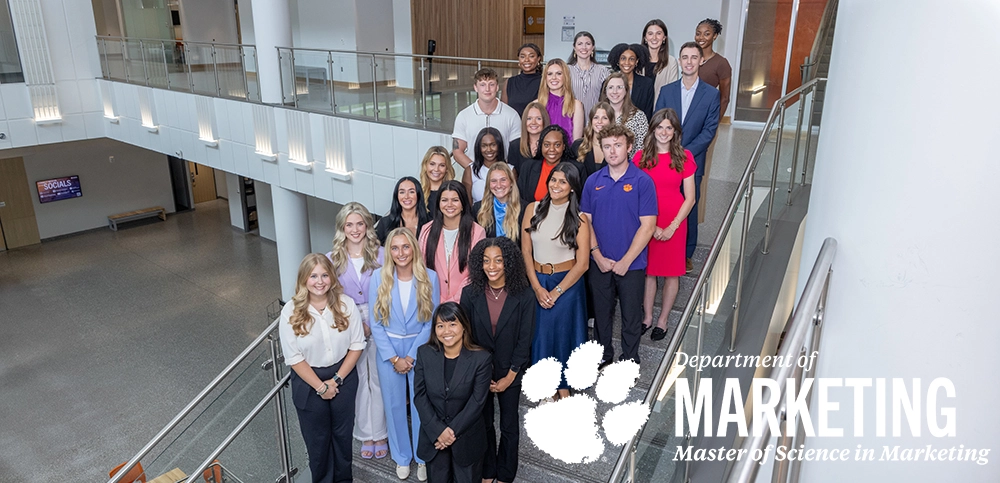 Group photo of Master of Science in Marketing students and faculty at the Department of Marketing, showcasing a diverse and engaged cohort.