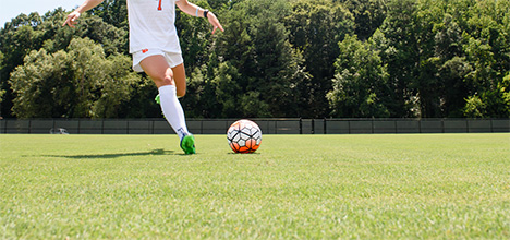 Soccer ball being kicked.