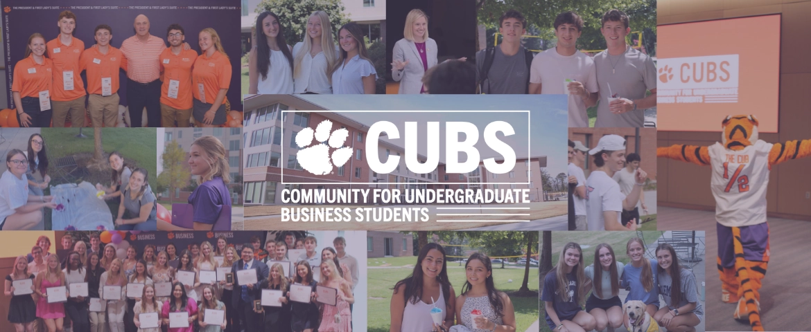 Collage featuring various activities and events of the Community for Undergraduate Business Students (CUBS) at a university, showcasing student engagement and community spirit.