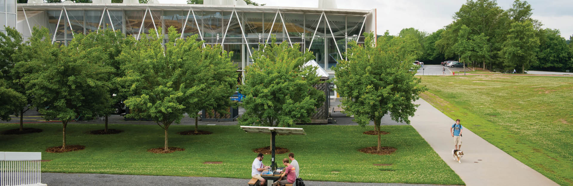 people sitting outside of Lee Hall 