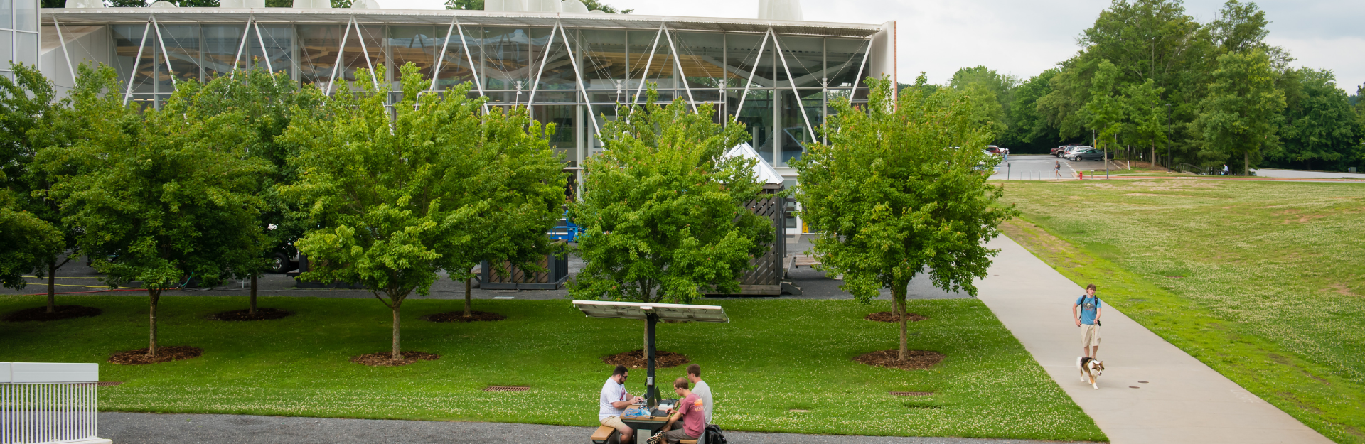 people sitting outside of Lee Hall 