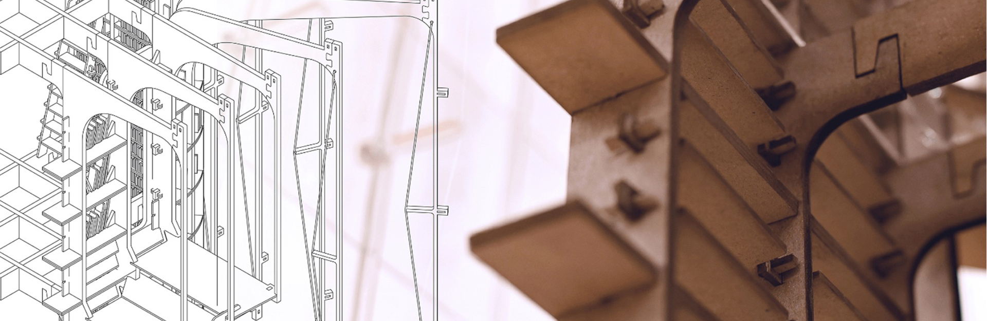 Image of wooden structure and schematic drawing