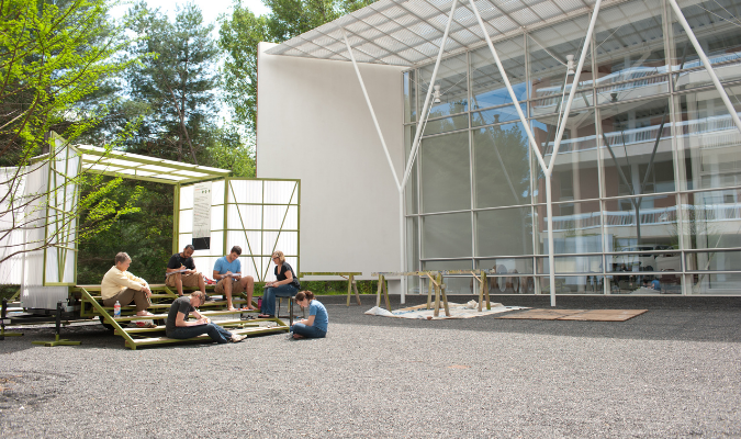 Class sitting outside Lee Hall 