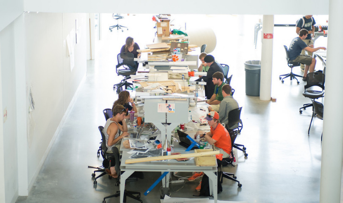 Students working at studio desks
