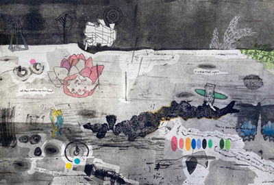 Marty Epp-Carter | MFA 2009 | Color Map for A Considerable Attempt to Make Something Out of Everything |Etching, colored pencil
