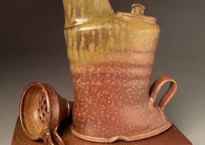 Robert Long | MFA 1990 | Oilcan Teapot & Funnel | Salt-fired to cone 10