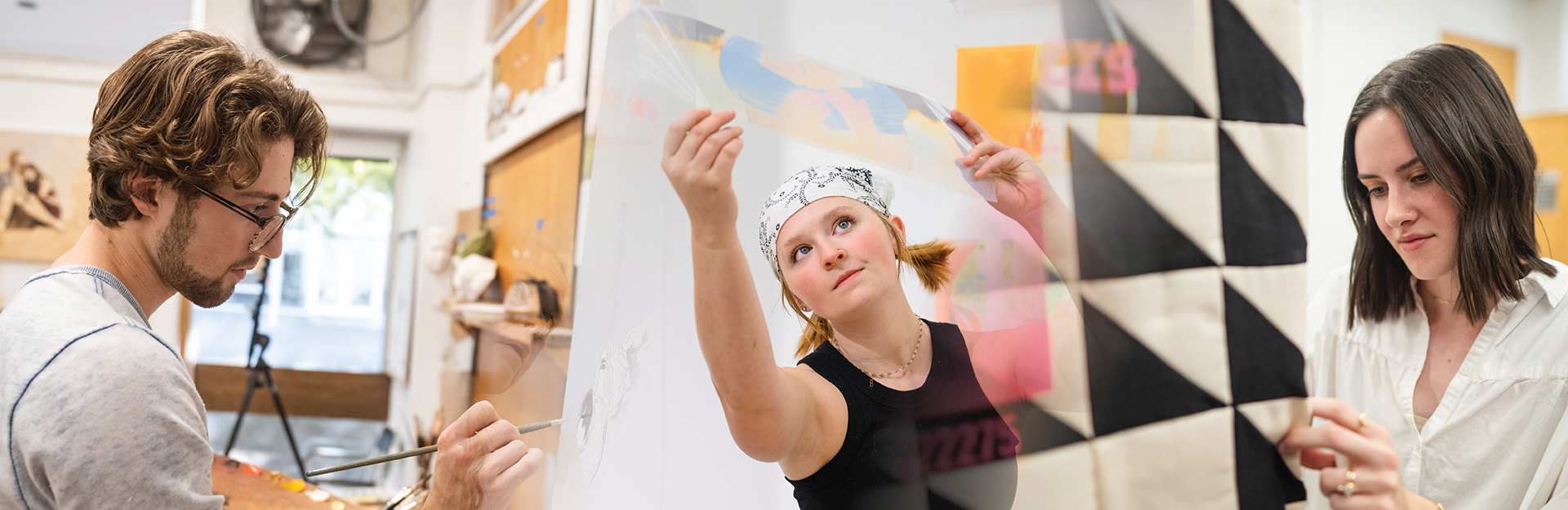 A collage of students creating art