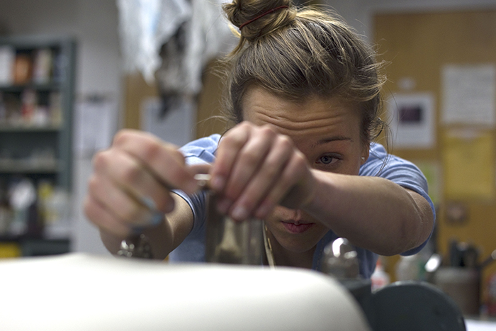 Image of Student working in the Printmaking studio