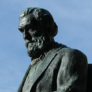 profile of Thomas G. Clemson's statue on Clemson campus