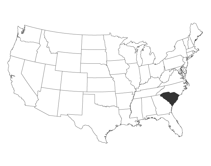 outline of a united states map with only south carolina filled in