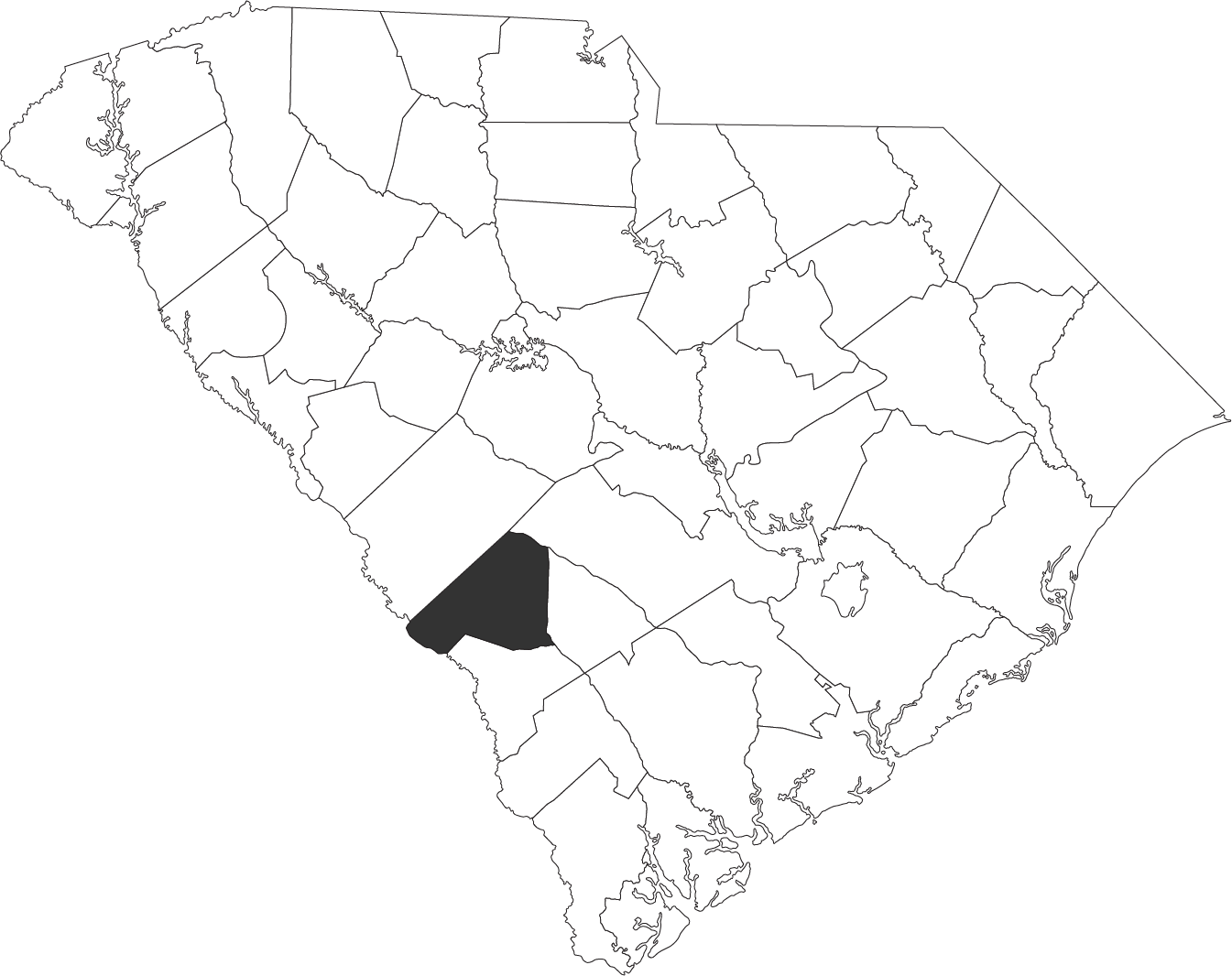 outline of south carolina map and counties with barnwell county filled