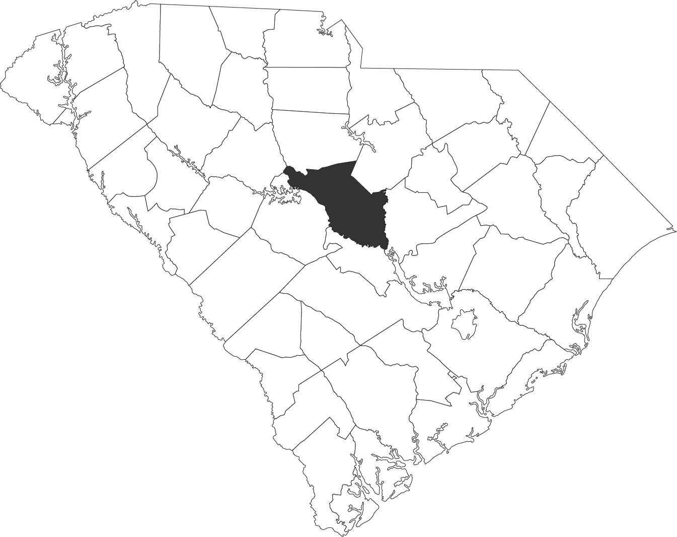 outlined south carolina map with richland county filled black