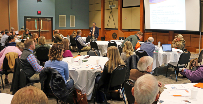 seated audience at an agribusiness information session at sandhill research and education center