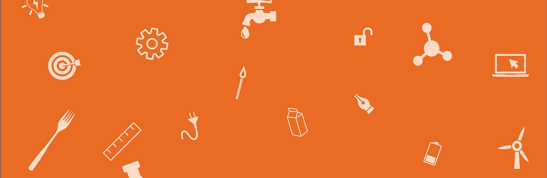 a variety of icons on an orange background
