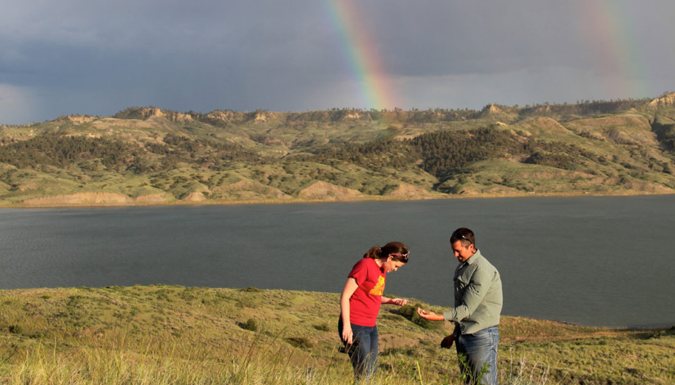 David Jachowski works with student Annie Carew at UL Bend National Wildlife Refuge in central Montana