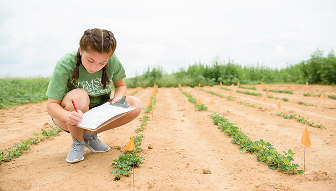 students in a farm recording crop growth