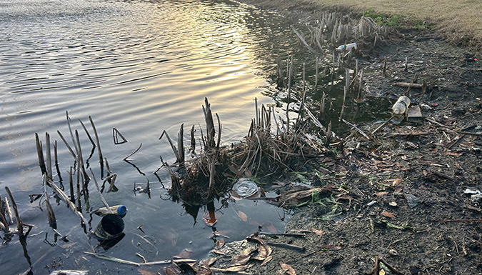 trash in a lake