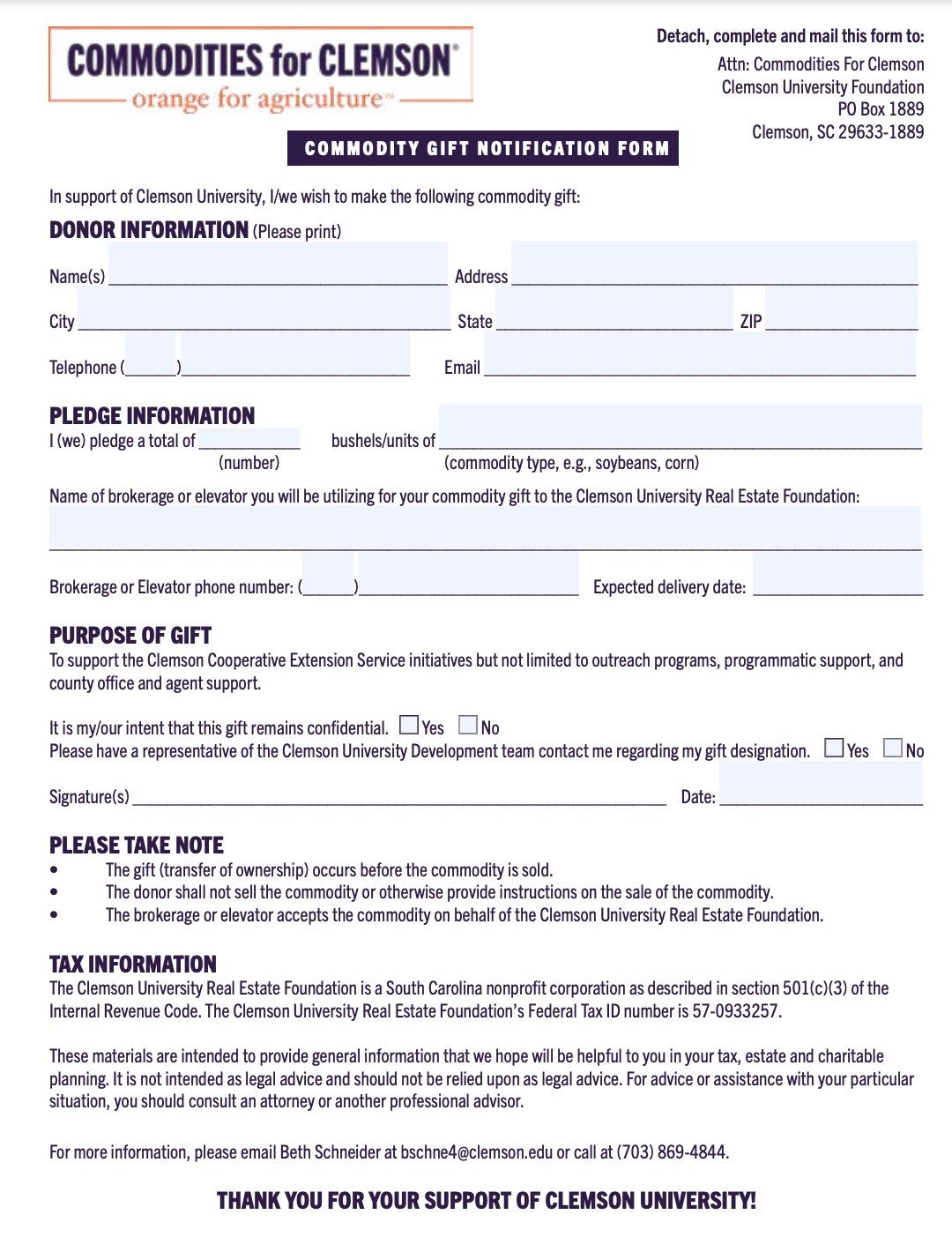 Commodity Gift Notification Form