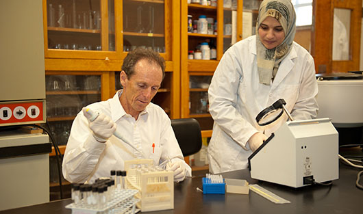 Food, Nutrition, and Packaging professor Paul Dawson working in his lab with a graduate student