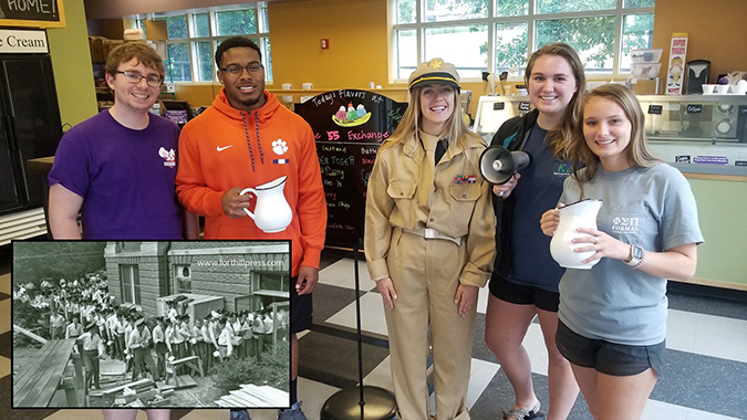 Clemson students dressed up to reenact the old ice cream hoax