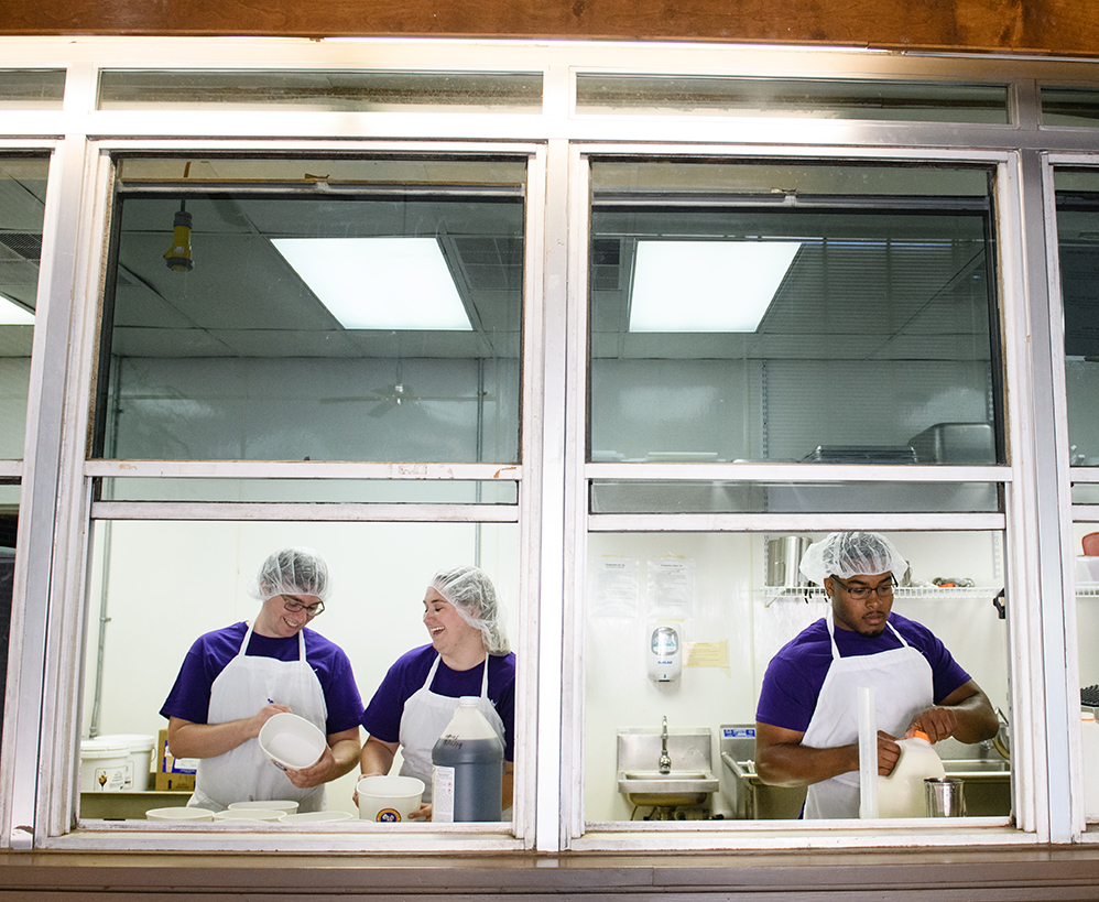 students in the production process of creating ice cream